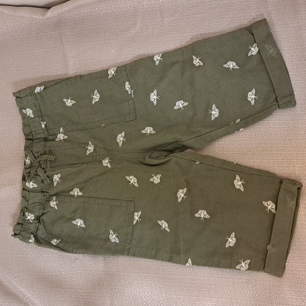 Girls Dip Olive Green Pants - 2T - Butterflies
